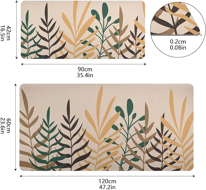 Mouse Pad Desk Mat Leather Desk Pad Large Gaming Desk Cover Protector Mat for Keyboard Computer Laptop Office Waterproof 47.2 x 23.6 Inch Boho Leaves Beige