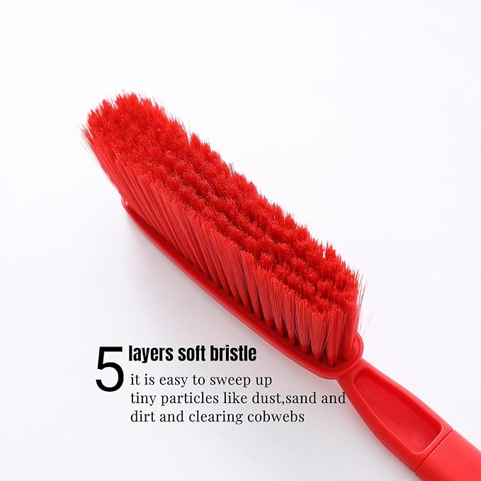 Kagyuan 1 Pack 15" Hand Broom Brush,Soft Bristle Cleaning Brush,Crumb Debris Sweeping Brush,Dusting Brush,Comfort for Bed Car Couch Desk Sofa Furniture Clothes,Small Particles Hair Remover(Red)
