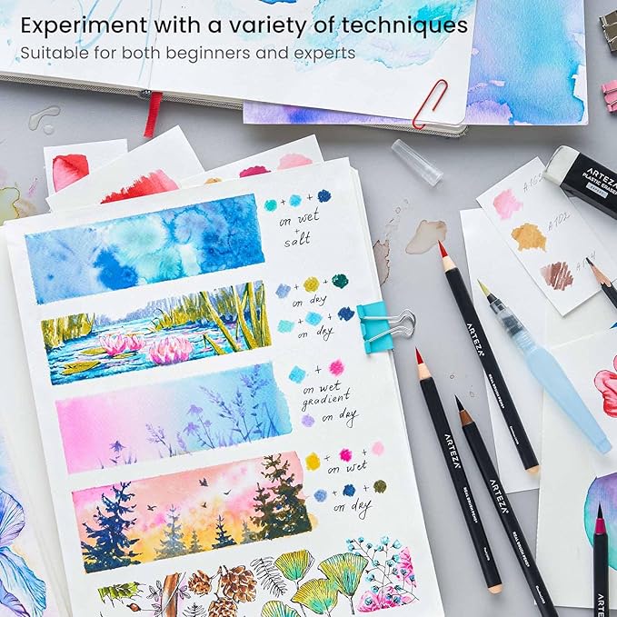 ARTEZA Real Brush Pens, Set of 12, Bright Tones, Blendable Watercolor Markers and 1 Water Brush, Art Supplies for School, Home, and Office