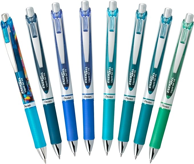 Pentel EnerGel RTX Retractable Liquid Gel Pen, 0.7mm, Note-Taking Hue, Navy, Blue, and Sky Blue Ink, Pack of 3 Pens (BL77LBNBP3M)