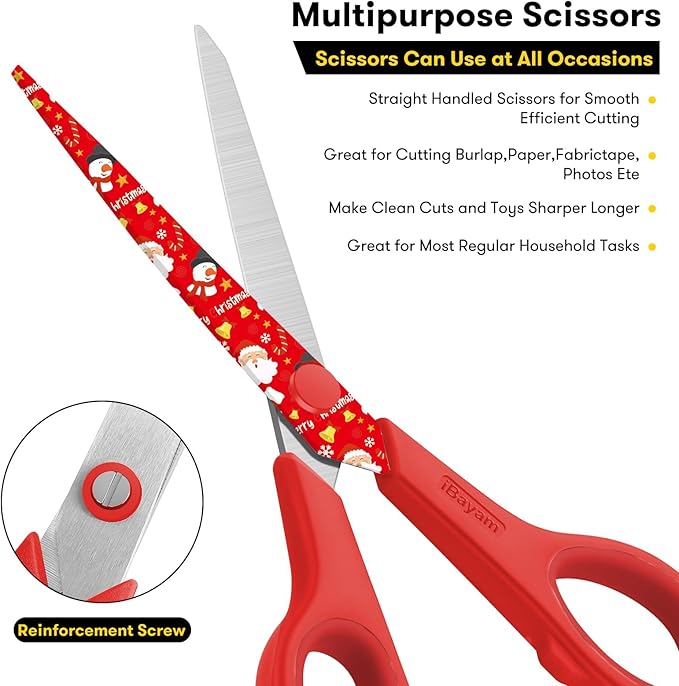 All Purpose Scissors for Construction Scrapbook Kraft Craft Paper, Gifts Wrapping Packing Paper Cutter Tool, 3 Pack Ultra Sharp 8" Thick Blade Comfort-Grip Scissors for Moving Package Supplies