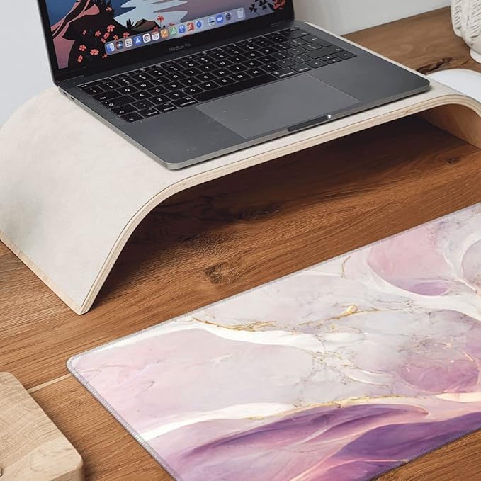 Desk Pad,Office Desk Mat 31.5"×11.8" Large Gaming Mouse Pad,Extended Computer Mouse Pad,Waterproof Thick Big Mouse Pads with Non-Slip Rubber Base Office Home Purple White Marble Flower
