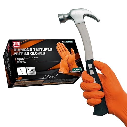 Jointown Basic Heavy Duty Nitrile Gloves, Mechanic Gloves 8 Mil Nitrile Disposable, with Raised Diamond Texture, Case of 1000, Orange, Large