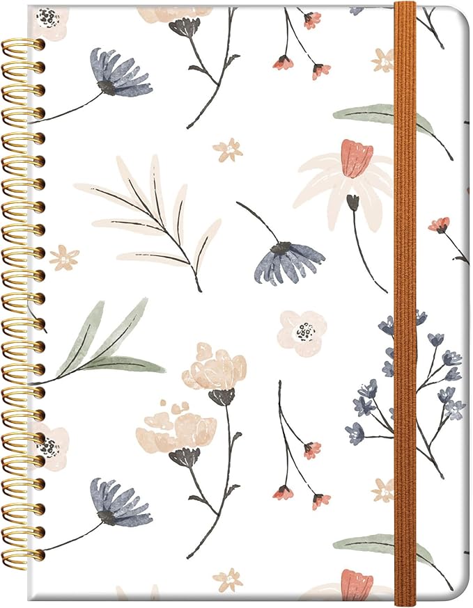 Ruled Spiral Writing Notebook,A5 Hardcover Lined College Journal for Women,Strong Twin-Wire Binding with Premium Paper,8.4" X 6",Perfect for School,Office,Home(Graceful Watercolor Flower)