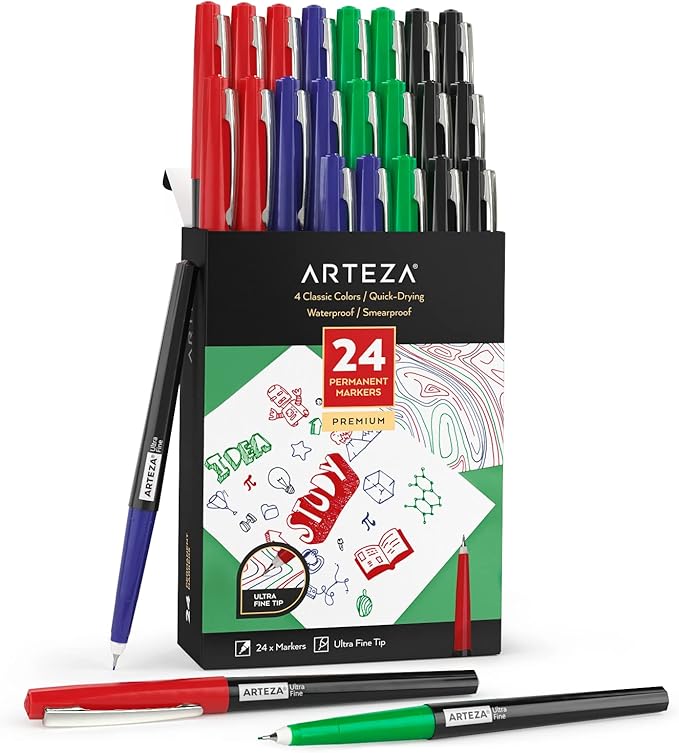ARTEZA Permanent Markers, 24 Pens, 4 Classic Colors