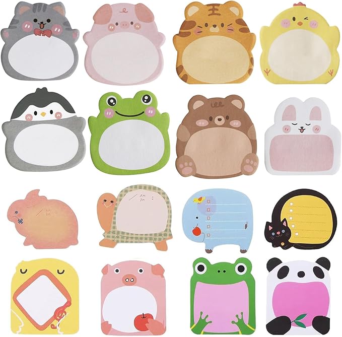 32 Pads Cute Sticky Notes, Animal Sticky Notes Self Adhesive Cartoon Notes Memo Pads Notes Page School Tab for School Office Supplies