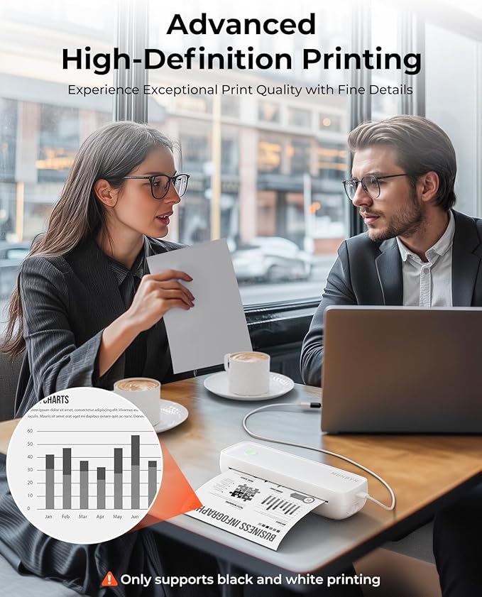 MUNBYN Portable Printers Wireless for Travel ITP04, Inkless Printer, Thermal Bluetooth Printer, Support 8.5x11&A4 Thermal Paper, Compatible with Android and iOS Phone & Laptop, Small Printers (White)