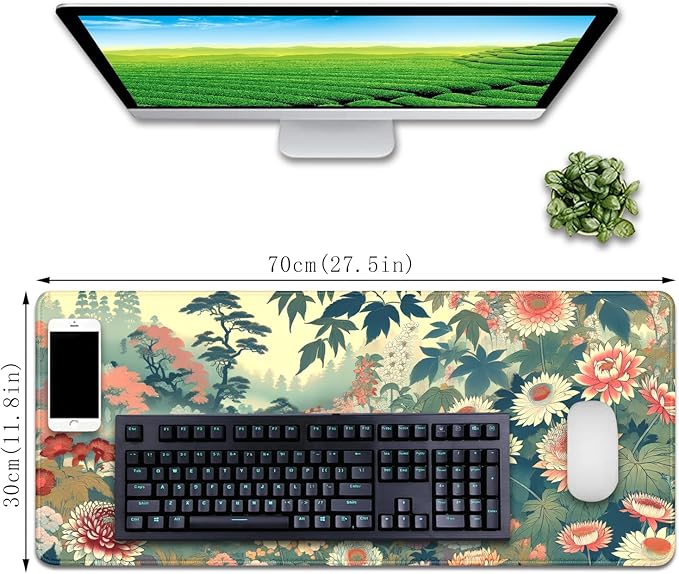 Floral Mous Pad Desk Mat,Large Aesthetic Mouse Pad Desk Pad Desktop Mat,Desk Mat for Keyboard and Mouse,Big Mousepad with Stitched Edges Non-Slip Rubber Base for Computer Office Home
