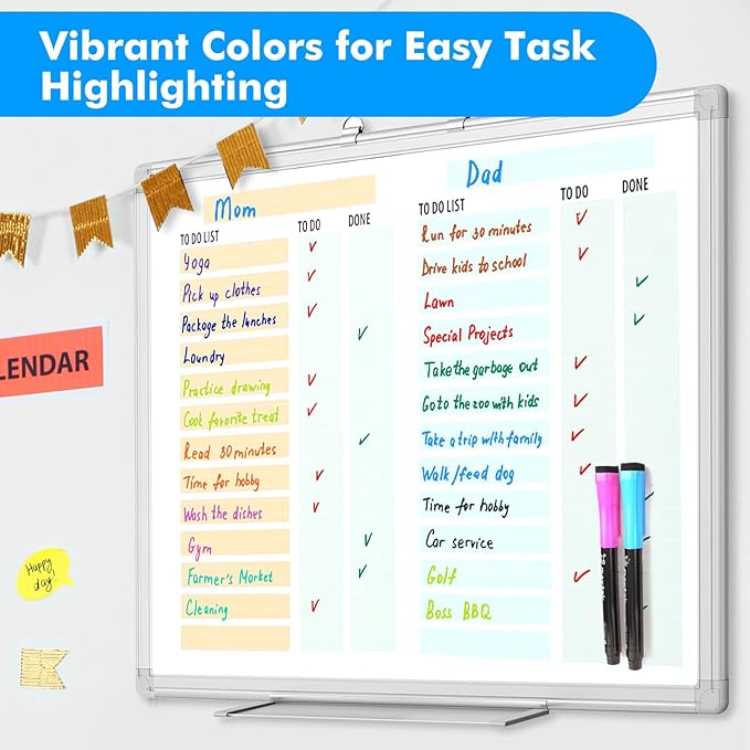 maxtek Magnetic Dry Erase Markers Ultra Fine Tip, 0.7mm Extra Fine Point Thin Dry Erase Markers with Eraser for Planning Whiteboard, Calendar Boards, 12 Colors, Low Odor