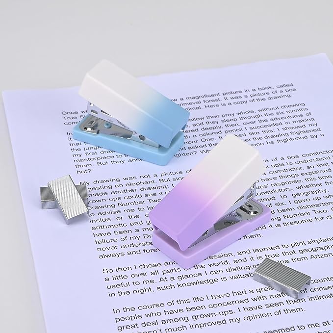 Temiary 2 Pcs Mini Desktop Stapler with Staples Standard, Small Cute Stapler for Desk, 12 Sheets Capacity, Gradient Staplers for Student or Office Use (Blue & Purple)