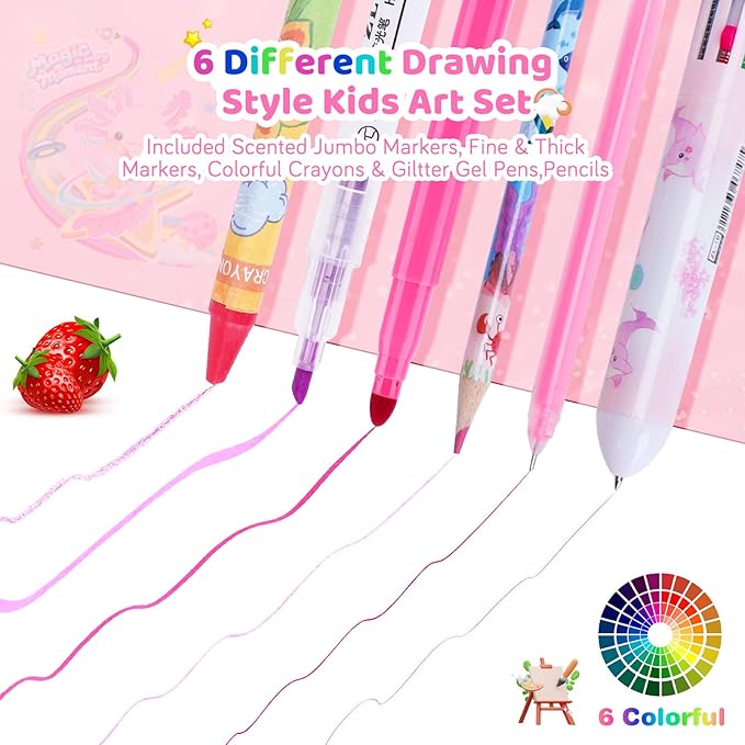 72PCS Fruit Scented Markers Set - Art Coloring Drawing Kits for Kids with Axolotl Pencil Case, Art Supplies for Kids Ages 4 6 8,Stationary Set Pencil,Crayon&Markers Stuff,Birthday Gifts Toys for Girls