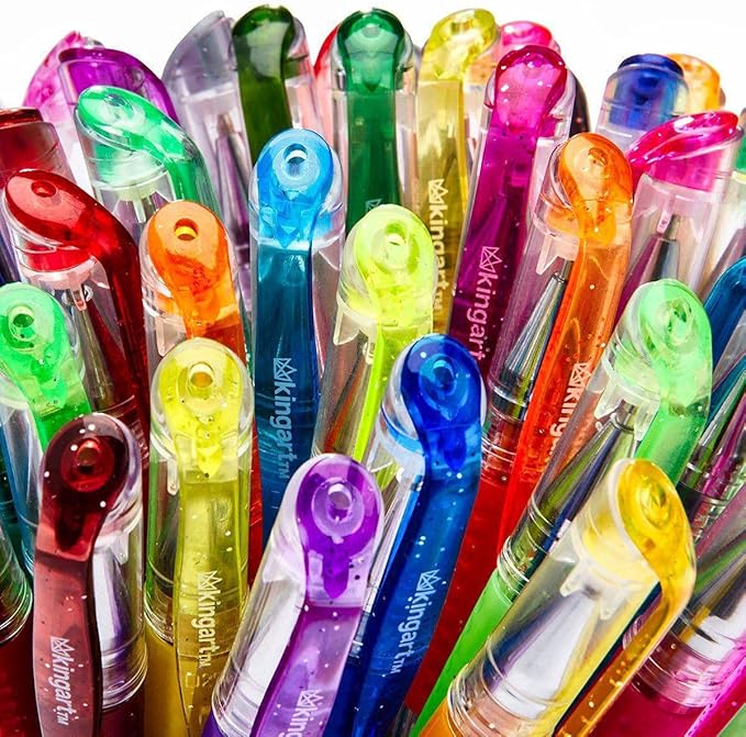 KINGART 400-50 Glitter Rollerball Gel Pens, 50 Sparkling Colors with Soft-Grip Comfort, XL Ink Cartridge - More Ink, Great for All Ages, Writing, Coloring, Doodling, Scrapbooking, Journaling & More