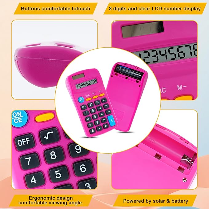 18 Pieces Pocket Calculators,Pocket Mini Calculators,8 Digit Display Basic Calculator,Solar Battery Dual Power Function Calculator for Students Kids Home Office (Multicolor, 18 Pieces)