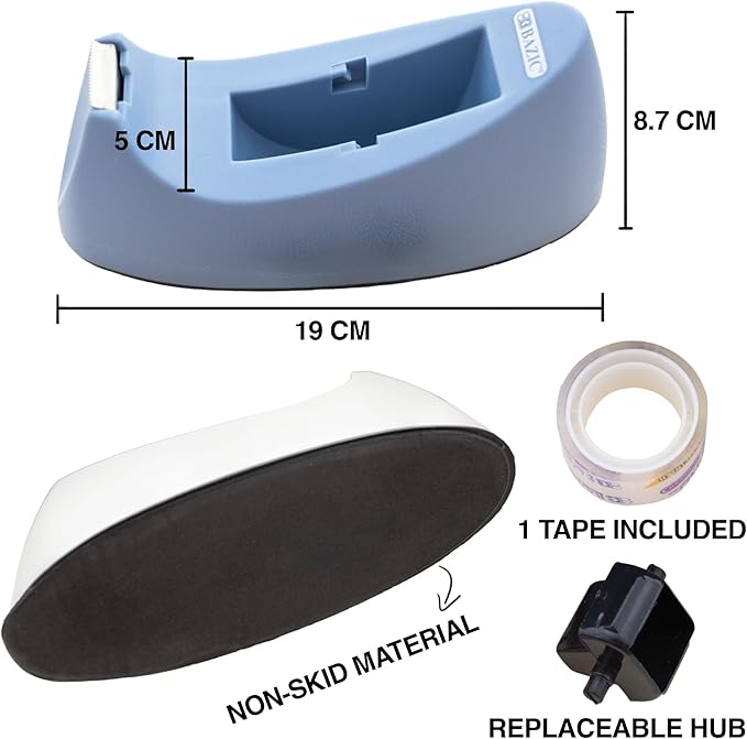 BAZIC Desktop Tape Dispenser w/Tape Refill 3/4" x 250", 1" Core Weighted Non-Skid Base, Sharpe Blade Tapes Holder, Assorted Color, 4-Pack
