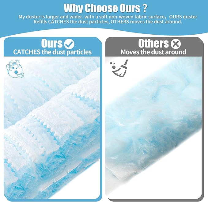 Senowi 60 Count 360° Heavy Duty Duster Refills Compatible with Swiffer,Large Size-Extra Thick Disposable Electrostatic Duster Refill with 1 Retractable Handle(35-inch Length Fully expanded)