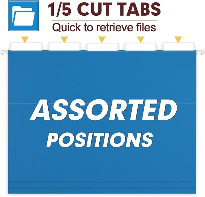 HERKKA Hanging File Folders, 30 Pack Reinforced Letter Size Hanging Folders, Designed for Bulky Files, Filing Cabinet, 1/5-Cut Adjustable Tabs (Lightblue)