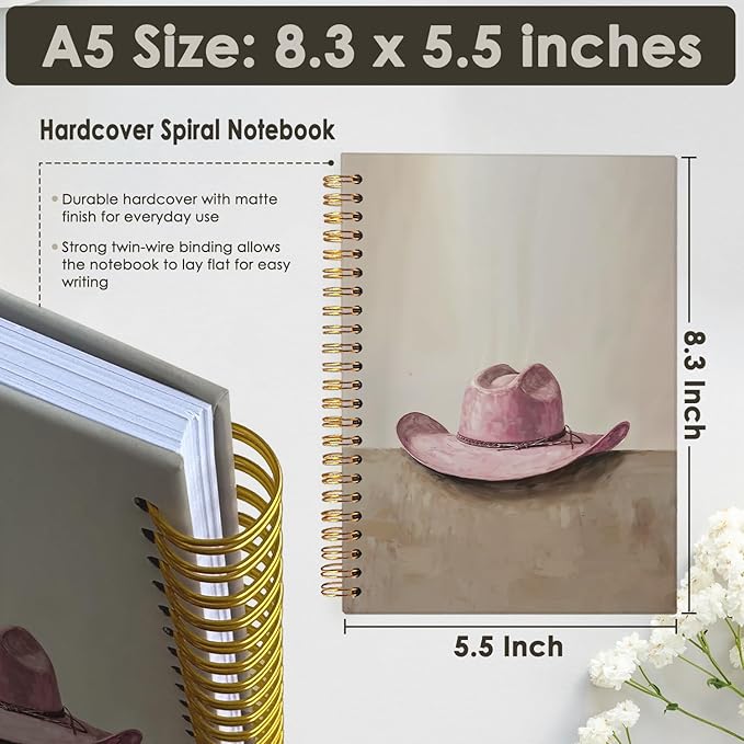 Wheatwin Western Cowgirl Spiral Notebook, Western Gifts for Women, Pink Pretty Cute Notebooks for Girls Women, Office School Supplies Journal 5.5x8.3