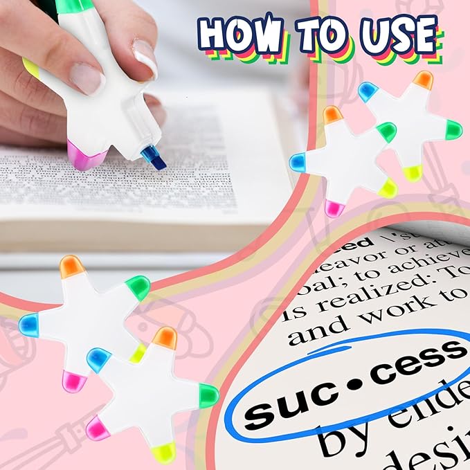 Geyee 12 Pcs Star Highlighters Bulk Highlighters Assorted Colors Creative Star Shape Watercolor Cute Pens 5-in-1 Color Fluorescent Pens for School Office Stationery Aesthetic School Supplies