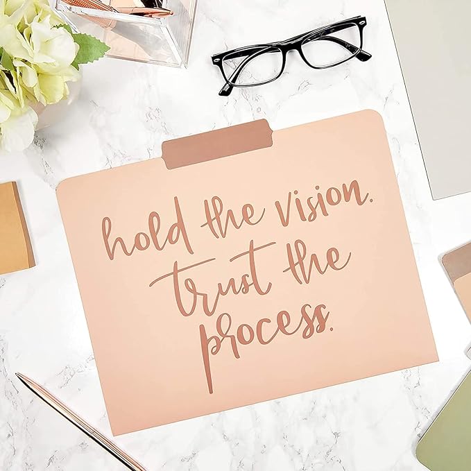 Paper Junkie Decorative File Folders, Letter Size for Women, Cute Earth Tone Aesthetic Office Supplies with Inspirational Sayings, 1/3 Cut Tabs (11.5 x 9.5 Inches) - Pack of 12 - Cute File Folders