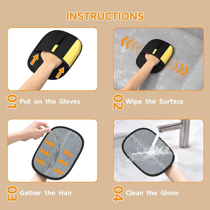 Ulyuhoda Pet Hair Remover - 2025 New Electrostatic Magic Brush Pet Hair Remover Glove, Reusable Cat & Dog Hair Remover Tool for Clothing, Couch, Furniture, Carpet, Car Seat, Cat Grooming Glove, 2 PCS