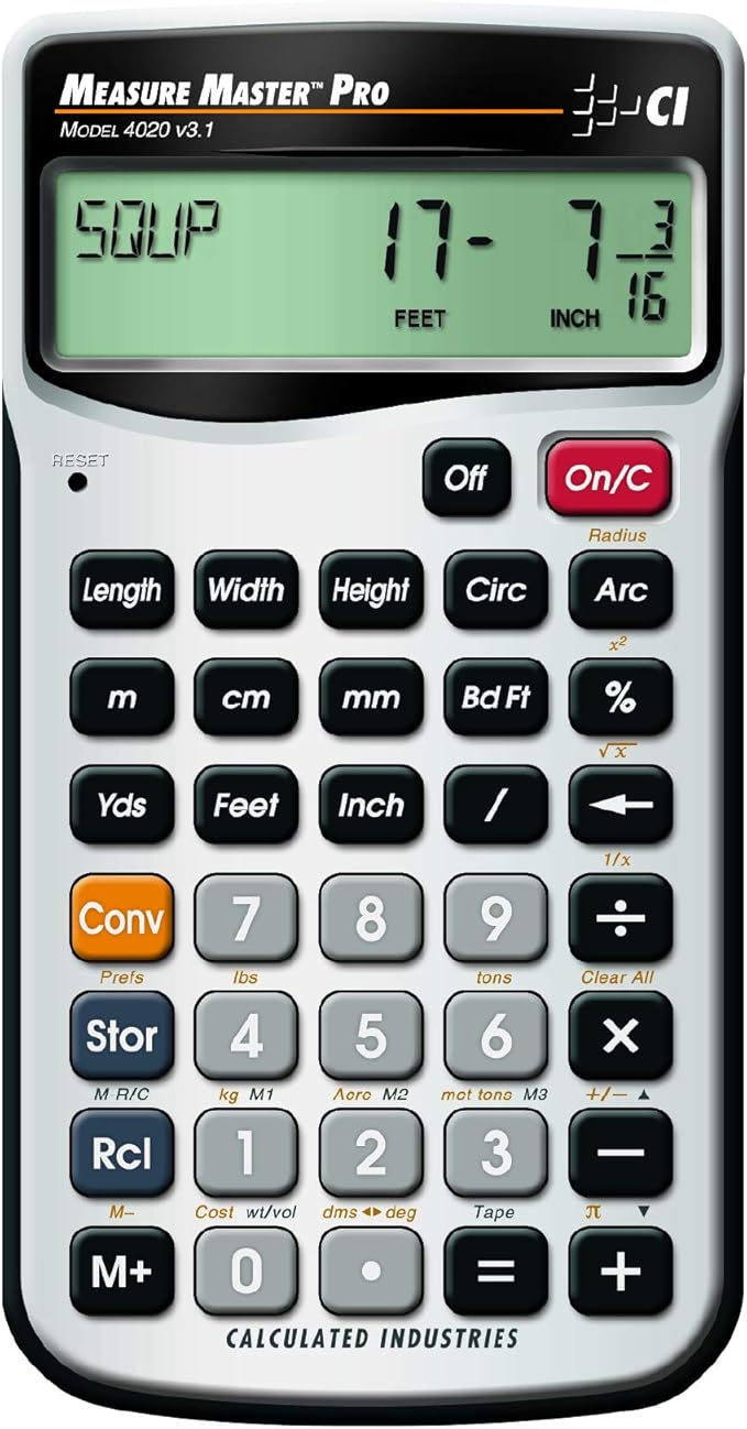 Calculated Industries 4020 Measure Master Pro Feet-Inch-Fraction and Metric Construction Math Calculator, Silver