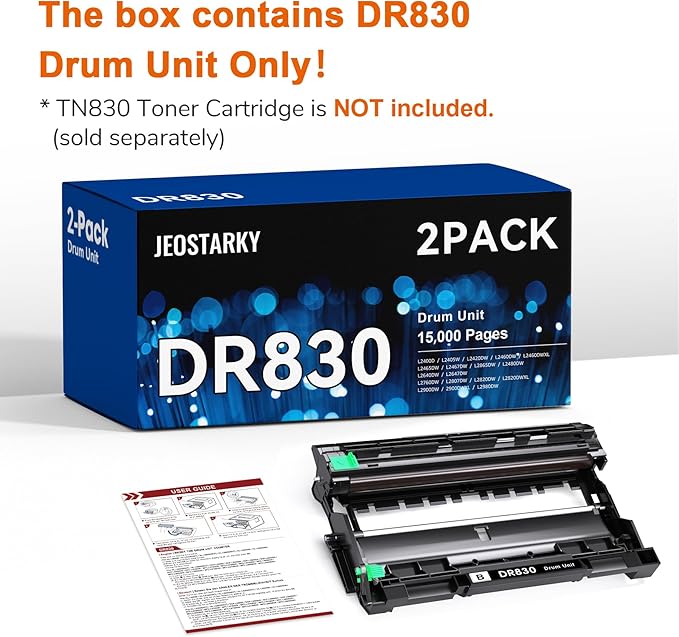 Compatible DR830 Drum Unit (NOT Toner) Replacement for Brother DR830 DR-830 Drum use with HL-L2460DW HL-L2405W HL-L2400D HL-L2480DW MFC-L2820DW MFC-L2820DW XL DCP-L2640DW Printer (2 Pack)