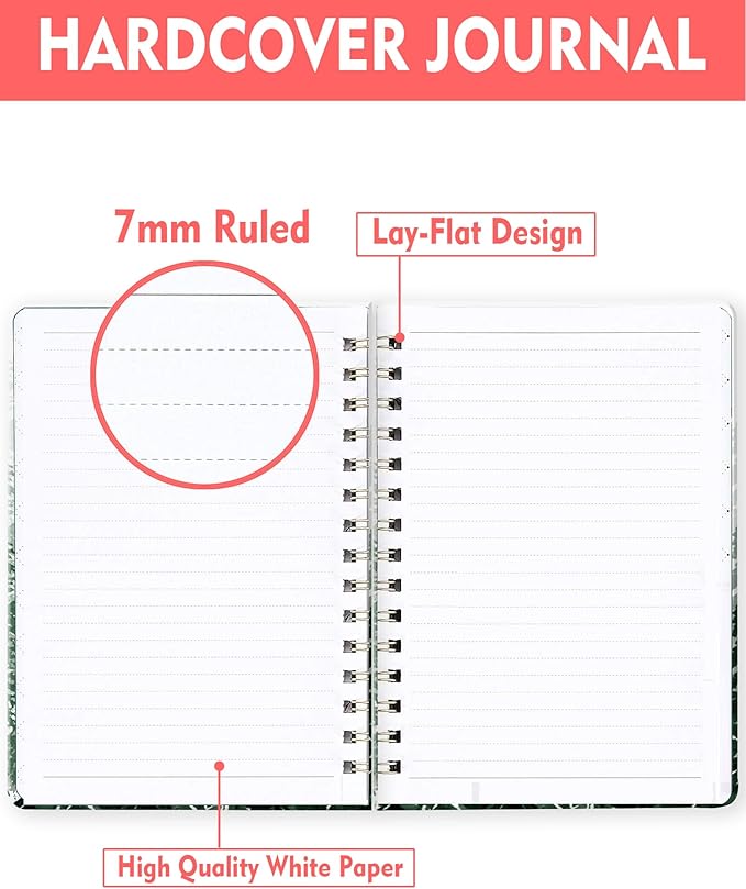 Spiral Journal Notebook for Women, Hardcover A5 College Ruled Notebook, 120 Pages, Thick Paper, Cute Lined Journal for School, Office & Work, 6 x 8.4 in(Green Tree Forest)