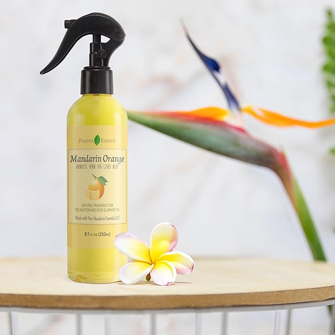 Mandarin Orange Linen and Room Spray, Natural Air Freshener Made with Pure Mandarin Essential Oil, Bathroom Air Refreshener, Pillow Spray, or Bathroom Odor Eliminator (8.5 fl oz)