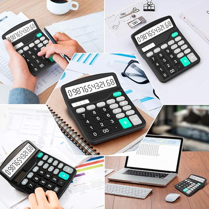 YOUHO Solar Battery Calculator, Dual Power Standard Function with Large LCD Display, Black (NO Battery) (KK-837B, 1PACK)