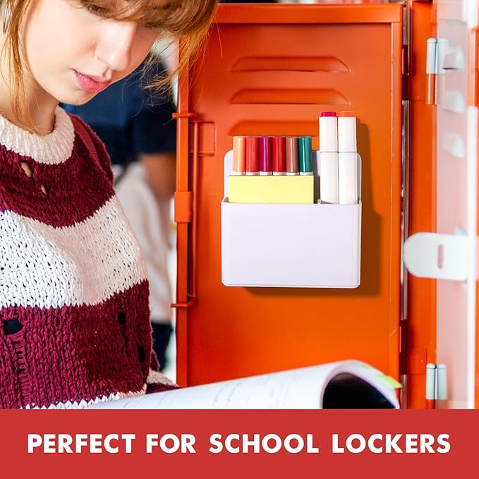 BEYGORM 2 Pack Plastics Magnetic Pen Holder for Refrigerator, Dry Erase Marker Holder for Whiteboard，Magnet School Locker Organizer Accessories, Pencil Cup, Pen Caddy, Classroom Organization(White)