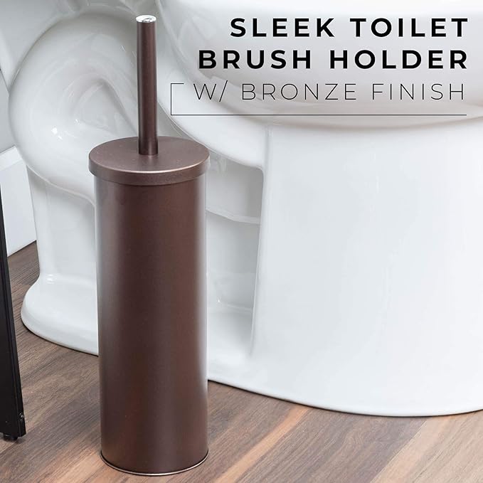 JS Jackson Supplies Sleek Toilet Brush and Holder with Metal Handle - Bronze, Pack of 2