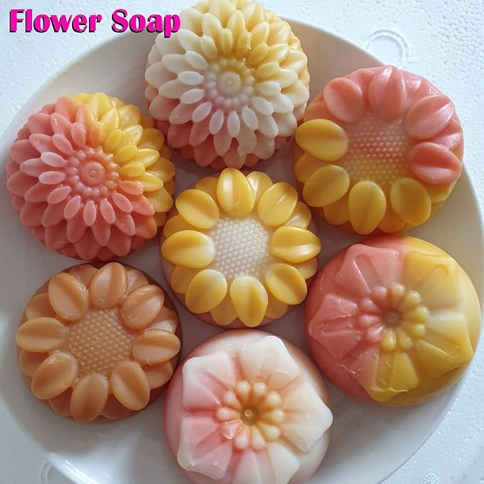 Sakolla 2 Pack Silicone Soap Molds, 6 Cavities Different Flower Shapes Silicone Mold, Perfect Making for Soap, Lotion Bar, Bath Bombs (Pink + Blue)