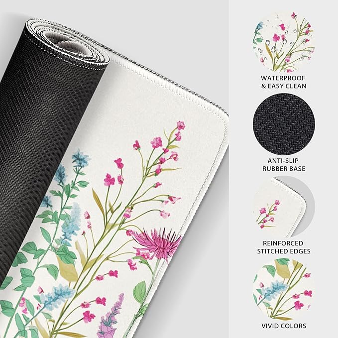 Wildflower Garden Large Gaming Mouse Pad 31.5"x15.7"｜ XXL Desk Mat, Non-Slip Rubber Base & Stitched Edges - Extended Waterproof Mousepad for PC/Laptop/Office/Home Decor
