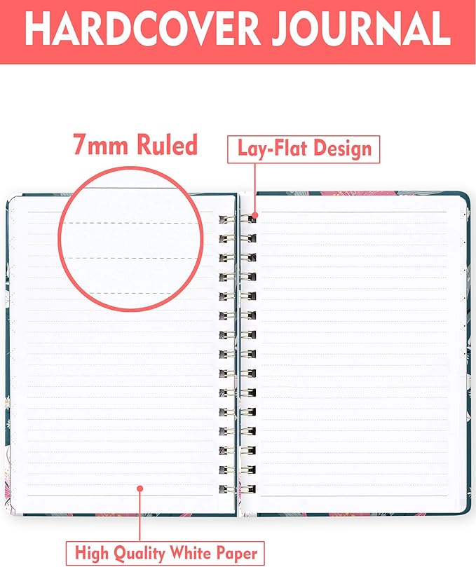 Spiral Journal Notebook for Women, Hardcover A5 College Ruled Notebook, 120 Pages, Thick Paper, Cute Lined Journal for School, Office & Work, 6 x 8.4 in(Cute Flower)