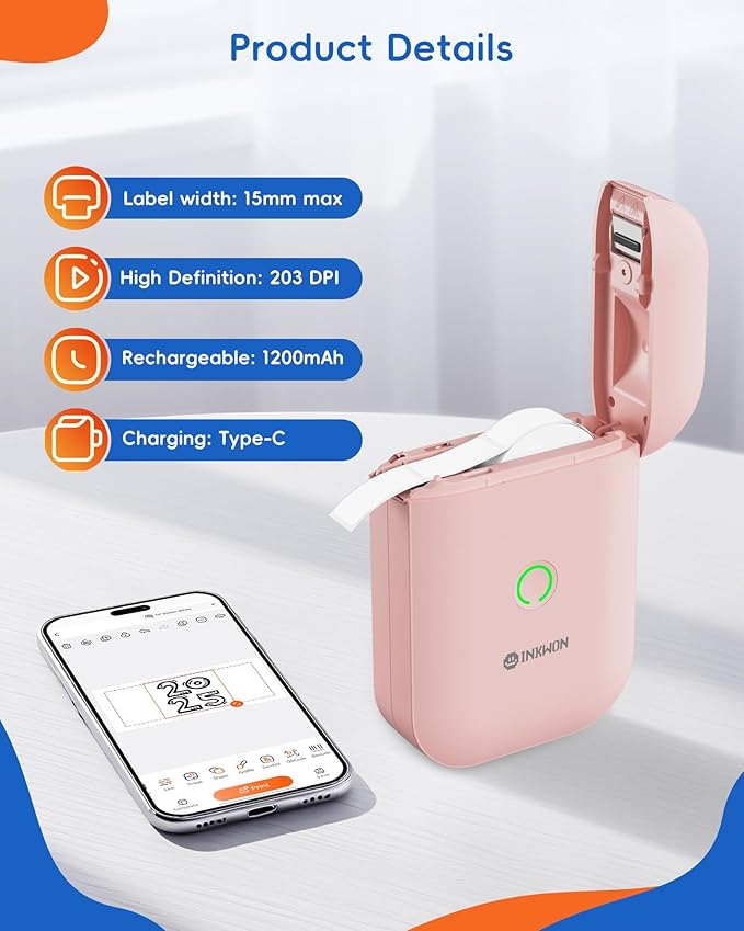 Label Maker Machine with Tape, D11s Bluetooth Label Maker Waterproof Labels, Portable Mini Label Printer with Various Templates for Home Office School, Pink