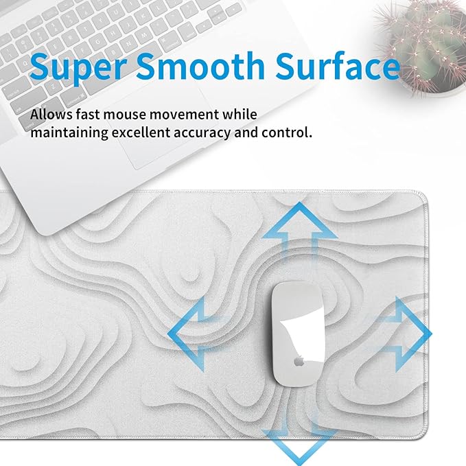 Solid Geometry Large Gaming Mouse Pad White Mouse Pad Gaming Big Desk Pad Desk Mat with Stitched Edge 31.5''x11.8'' Computer Mousepad Waterproof Desk Protector