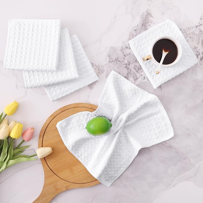 Homaxy Microfiber Waffle Weave Kitchen Dish Cloths, 12 x 12 Inch Ultra Absorbent and Solid Color Dish Towels for Kitchen Fast Drying Dishcloth for Washing Dishes, 8 Pack, White