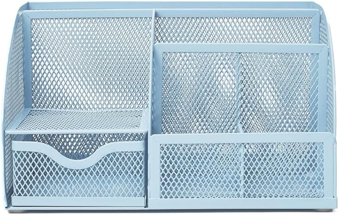 Annova Mesh Desk Organizer Office with 7 Compartments + Drawer/Desk Tidy Candy/Pen Holder/Multifunctional Organizer