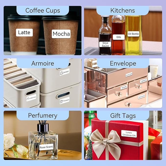 EEBBL D30 Label Maker Tape, Thermal Self-Adhesive 14x40mm (0.55"x1.57"), Compatible With D30 Portable Printer, 185 Labels/Roll (White)