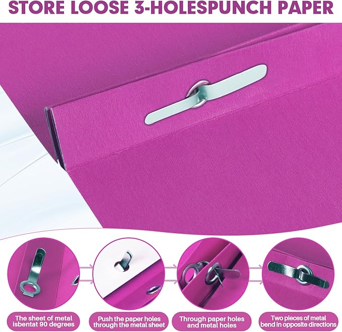 Two Pocket Folders, RAZCC 75 Pack Two Pocket Folders with Prongs, 3 Prong Folders Fit Letter Size Paper, Pocket File Folders for School Office Home Business, Rose Purple