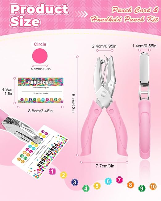 UCEC 200 Pieces Punch Cards for Classroom with Circle Hole Puncher, Incentive Loyalty Reward Card with Handheld Single Punch Kit to Behavior for Business Home Classroom School Kids Students Teachers