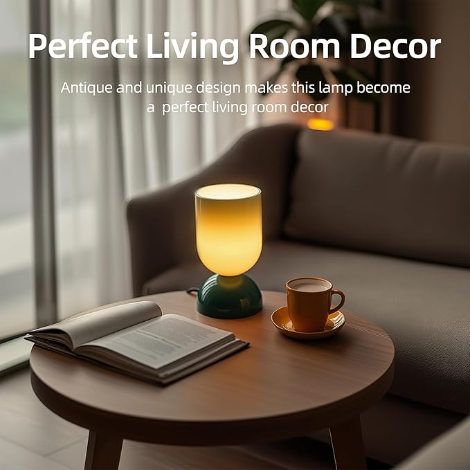 8.9" Modern Glass Table Lamp for Living Room, Desk Lamps for Bedroom, UL Listed Nightstand Lamp with Dome Base, End Table Lamps for Kids Room, Side Tables, College Dorm, Office, Glossy Green