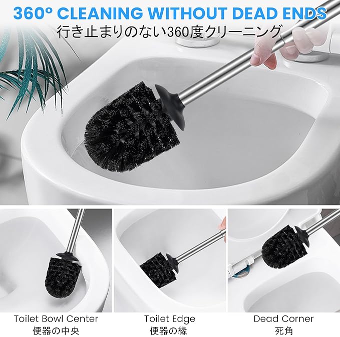 Smartbin Stainless Steel Toilet Brush and Holder Toilet Brush and Cases Bathroom Bowl Cleaning Brush Double Layer Holder Long Brush Handle High Density Bristles Silver
