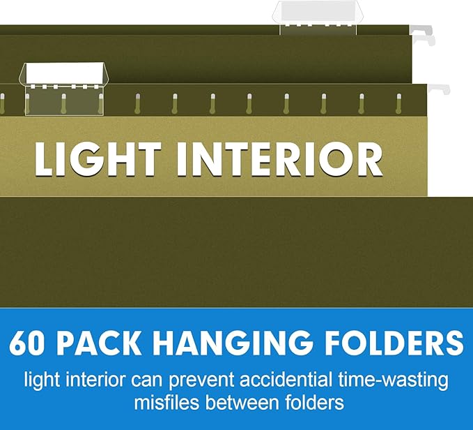 Hanging File Folders, RAZCC 60 Pack Reinforced Hanging Folders Legal Size, Designed for Bulky Files, Filing Cabinet, Adjustable Tabs, Green