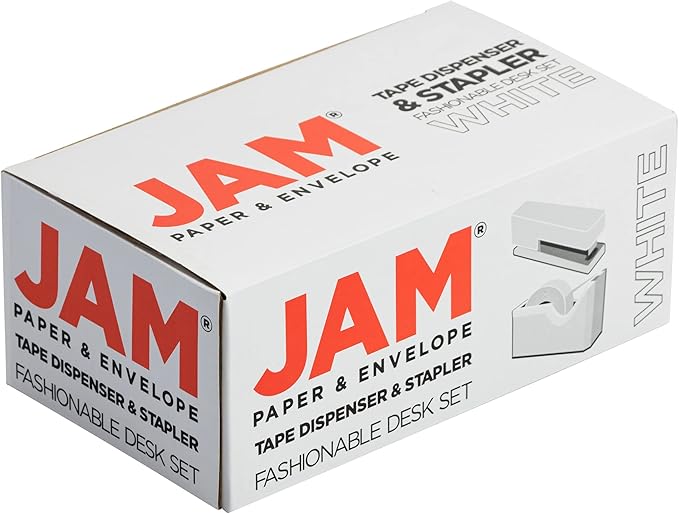 JAM PAPER Office & Desk Sets - 1 Stapler & 1 Tape Dispenser - White - 2/Pack