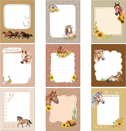 Sabary 9 Pads Cute Sticky Notes Animal Sticky Note Pads 3.15 x 3.94 Inches Colored Adhesive Memo Reminder Decor for Journal School Office Gifts(Horse)