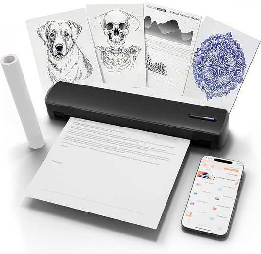 C80 Wireless Printer, Inkless Portable Printer for Travel, Supports A4 8.5 x 11 Inch Thermal Paper, Compatible with Phone & Laptop (Black)