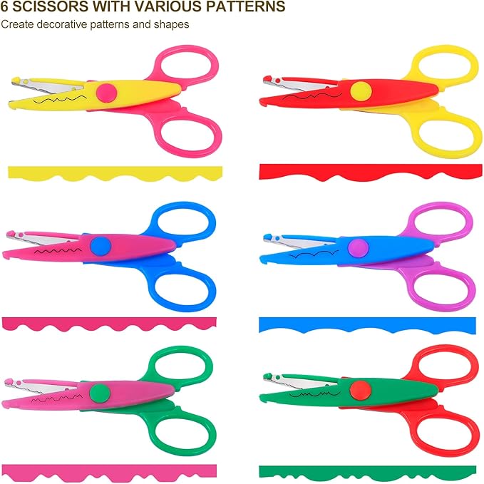 UCEC Craft Scissors - Decorative Edge, 6 Pack, Rainbow Color, Zig Zag Pattern, Scrapbooking & Fancy Scissors for Crafting