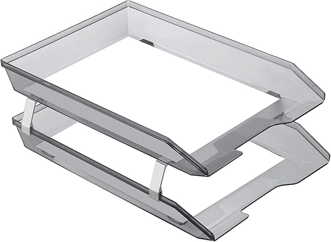 Acrimet Facility 2 Tier Letter Tray, Front Load, Letter Size/A4, Desktop File Organizer, Plastic (Clear Smoke Color)