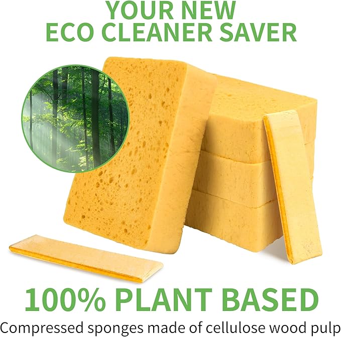 4 Pack Compostable Thicker Pop-Up Sponges - Expanding, Non-Scratch, Plant-Based Dish Cellulose Sponges Car Wash Sponge